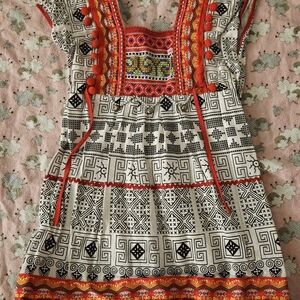 Bohemian Patterned Dress with Red Accents